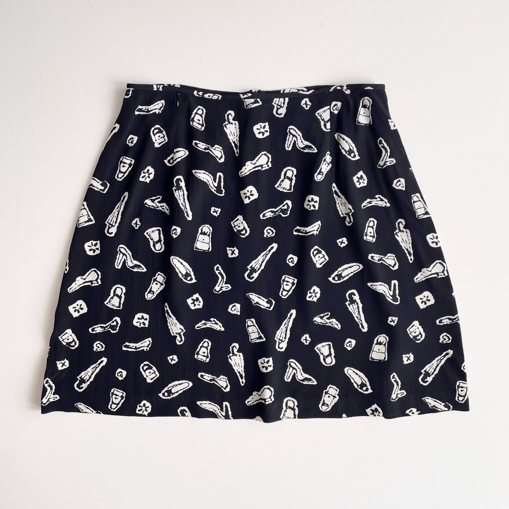 Vintage Maxou Chic Shoe & Purse Print Mini Skirt